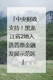 中央财政支持！黑龙江省2地入选普惠金融发展示范区